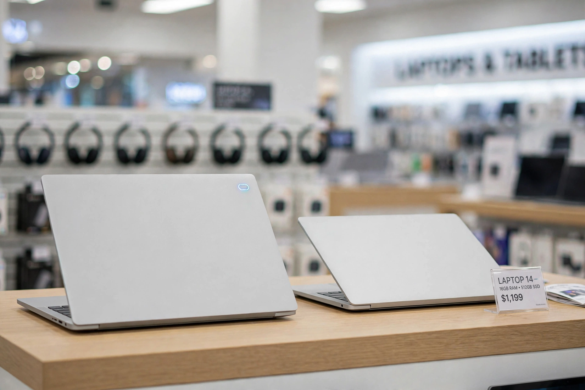Two AI laptops side by side on a store display