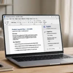 laptop with Microsoft Copilot panel in a Word document