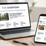 laptop and phone showing a clean online magazine homepage