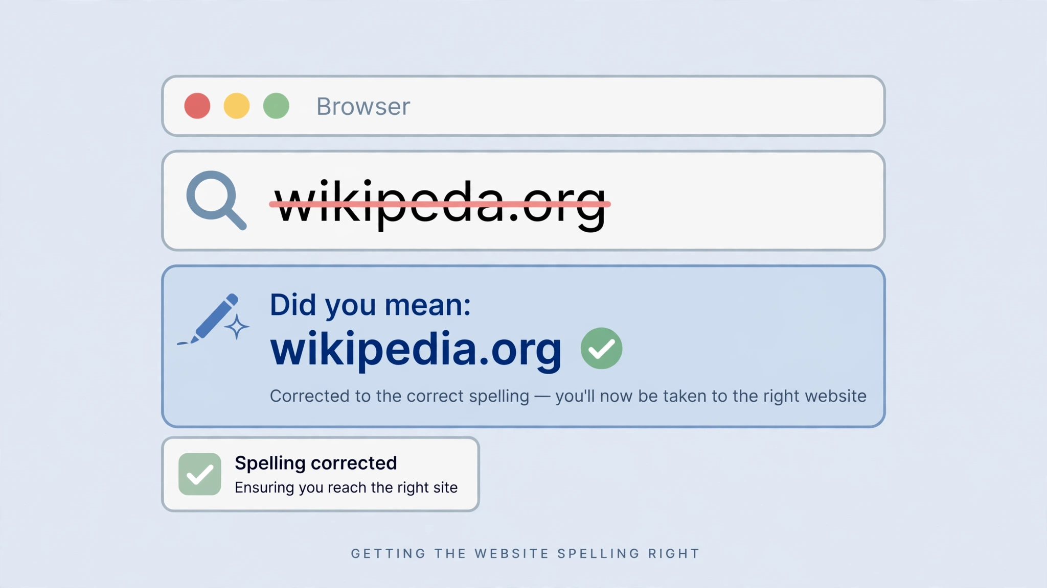 browser search bar with misspelled text being corrected
